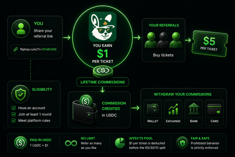 How the Flip Hop Affiliate Commission Works: $1 Per Ticket